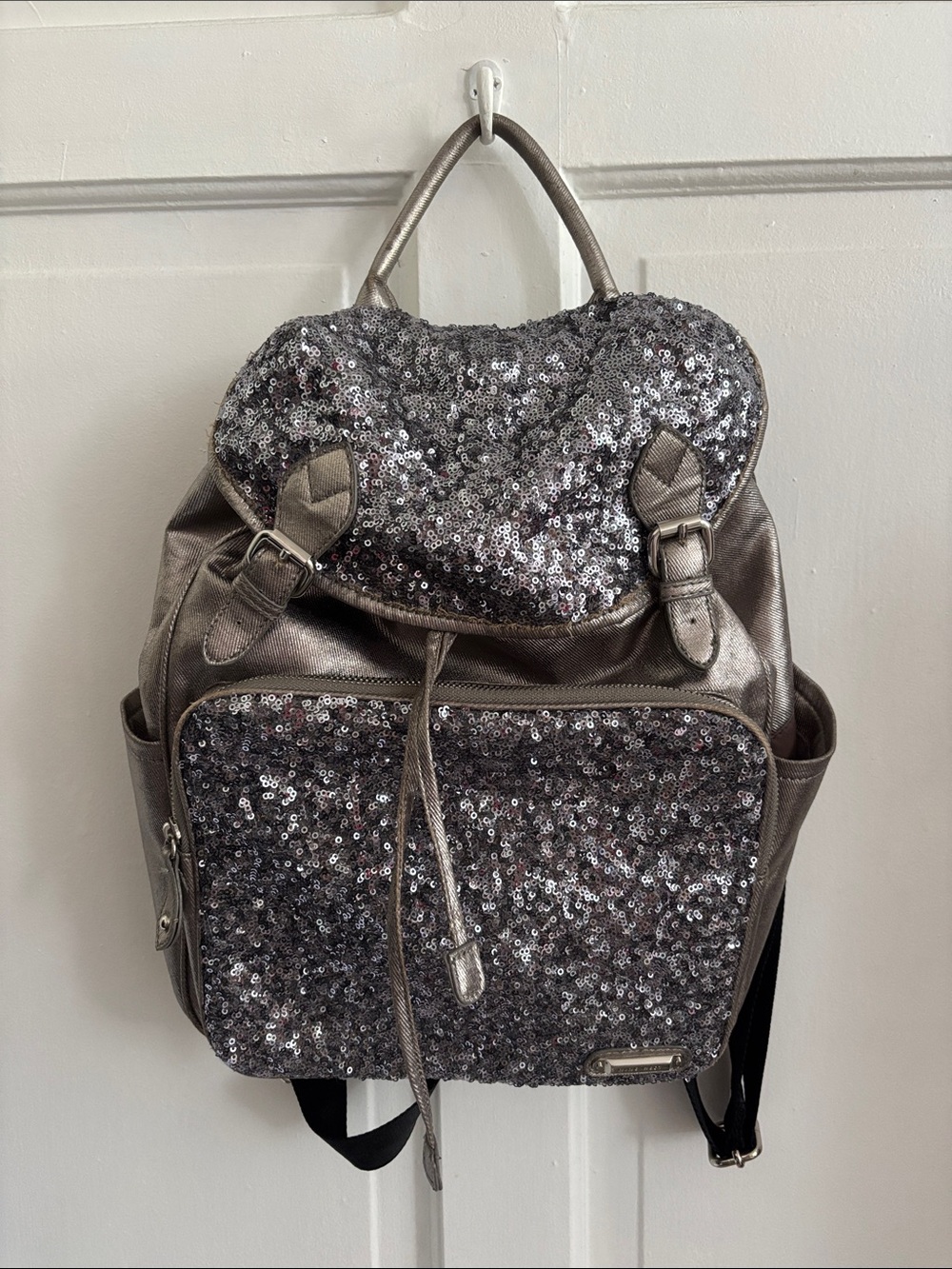 Nine West Silver Sequin Backpack with Metallic Accents